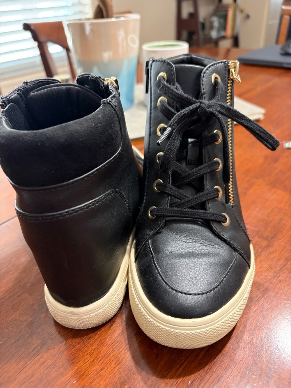 Aldo Black Wedge Lace-Up Sneakers with Gold Zipper S-7